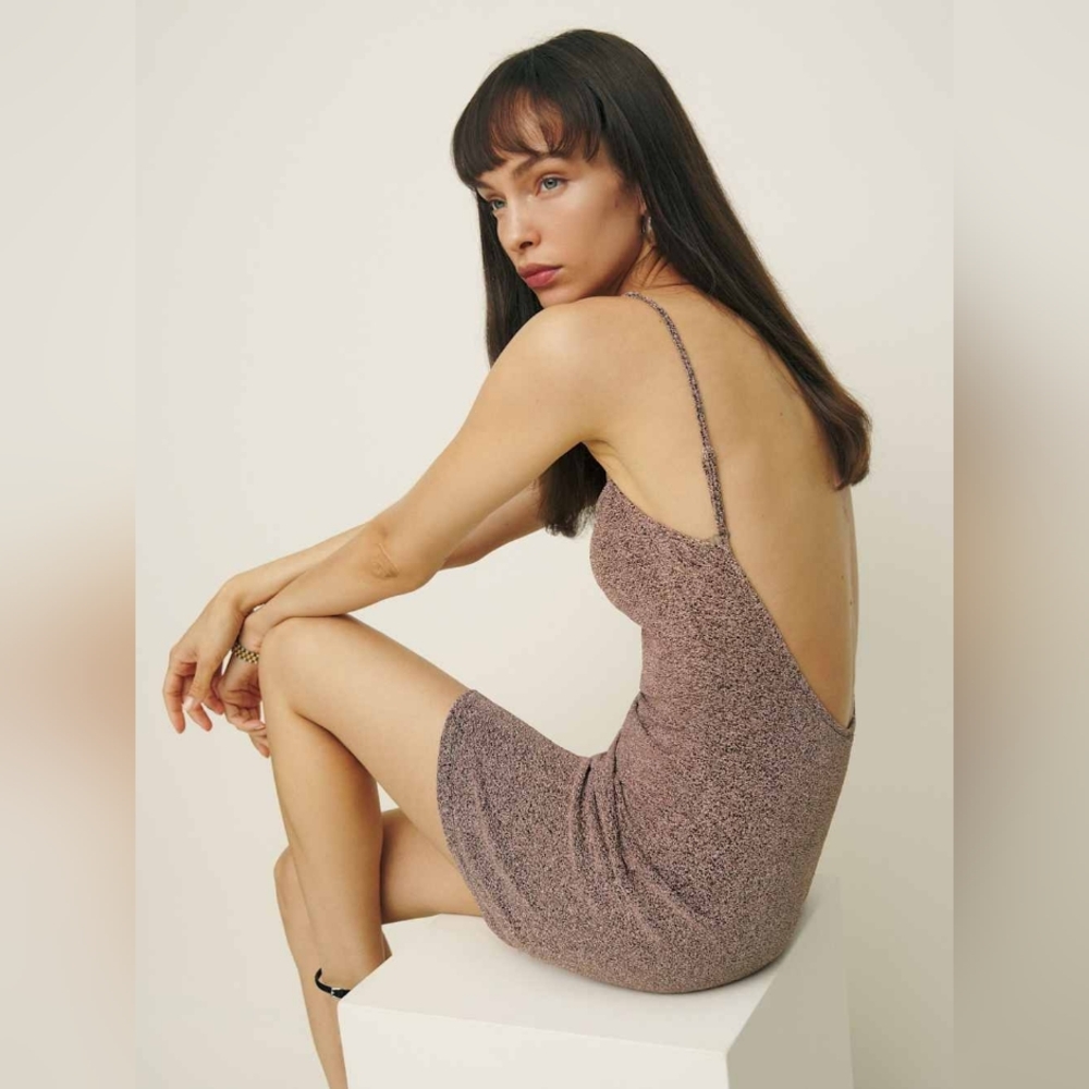 Reformation Chocolate Sparkle Kitty Knit Dress // M